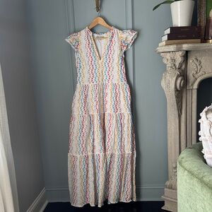 Lightweight White Maxi Dress with Multicolor Stripes